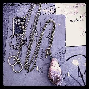 New RLDesigns stainless neutral greige agate and Swarovski necklace